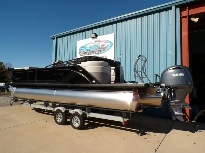 Slide: The Image of 2025 Godfrey Sweetwater 2286 QS pontoon boat with Yamaha engine on trailer. - 9