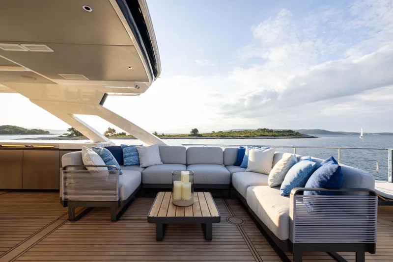 Slide: The Image of Luxurious outdoor seating on 2024 Absolute NAVETTA 75 yacht with ocean view. - 39