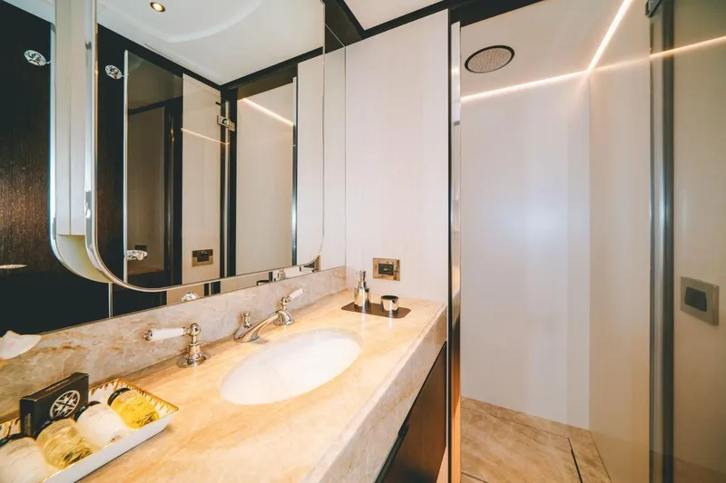Slide: The Image of Luxurious bathroom in 2020 Benetti Delfino 95 yacht with elegant fixtures and modern design. - 39