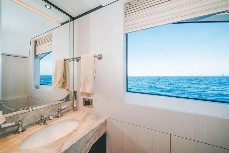 Slide: The Image of Luxurious bathroom interior on 2020 Benetti Delfino 95 yacht with ocean view. - 45