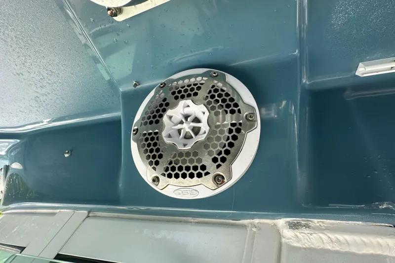 Slide: The Image of Close-up of a speaker on a 2008 Everglades 350 CC boat. - 28