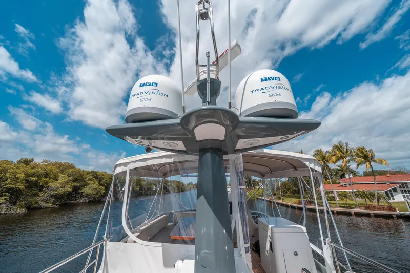 Slide: The Image of Azimut Magellano 53 yacht, 2018 model, featuring advanced navigation equipment under a clear blue sky. - 18