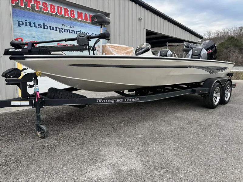 Slide: The Image of 2025 Ranger ALPHA 208 boat on trailer at Pittsburg Marine dealership. - 1