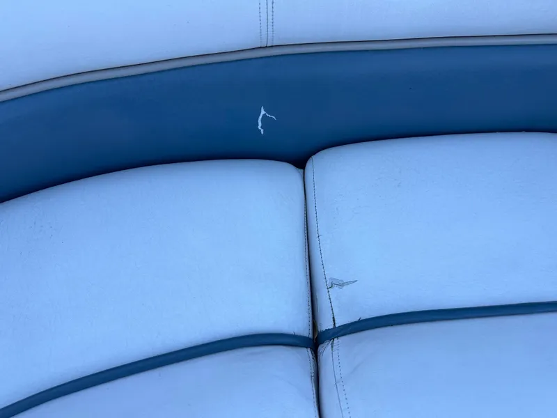 Slide: The Image of Worn blue and white upholstery on 2000 Harris EURO CLASSIC boat seat. - 5