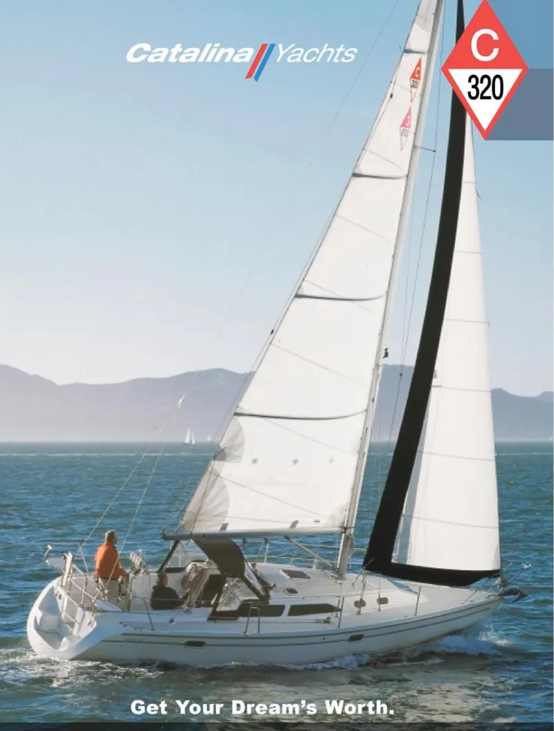 Slide: The Image of Catalina 320 sailboat cruising on open water, 1998 model, under clear skies. - 29
