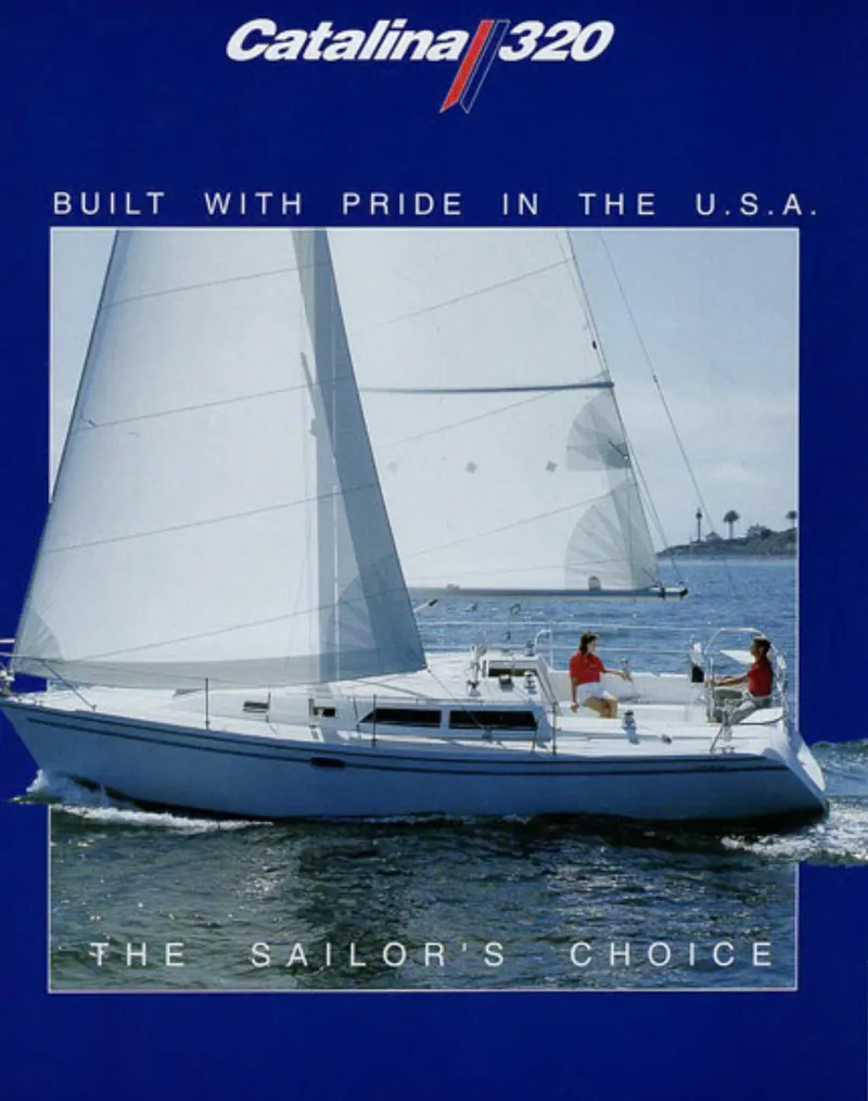 Slide: The Image of 1998 Catalina 320 sailboat on water, "Built with Pride in the U.S.A." - 30