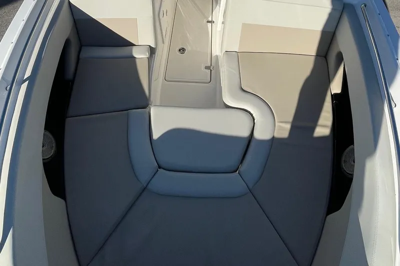 Slide: The Image of 2021 Boston Whaler 240 Vantage boat interior with cushioned seating. - 10