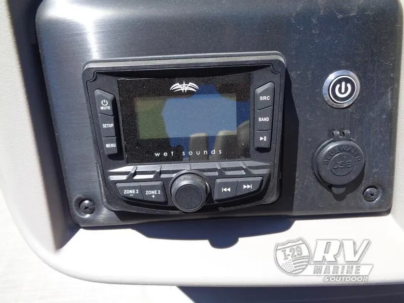 Slide: The Image of Wet Sounds audio system on 2024 Party Barge 18DLX with USB port. - 17