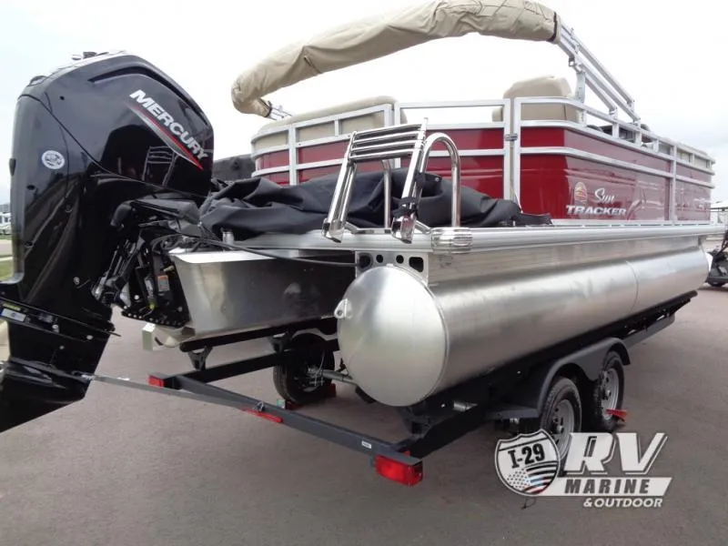 Slide: The Image of 2024 Party Barge 20 pontoon boat with Mercury engine on trailer. - 17