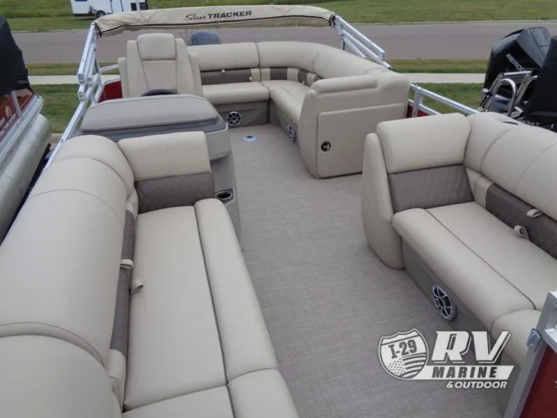 Slide: The Image of 2024 Party Barge 20 pontoon boat with spacious seating and modern design. - 18