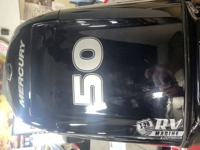 Slide: The Image of Mercury 50 horsepower outboard motor, 2024 model, displayed at RV Marine & Outdoor. - 3