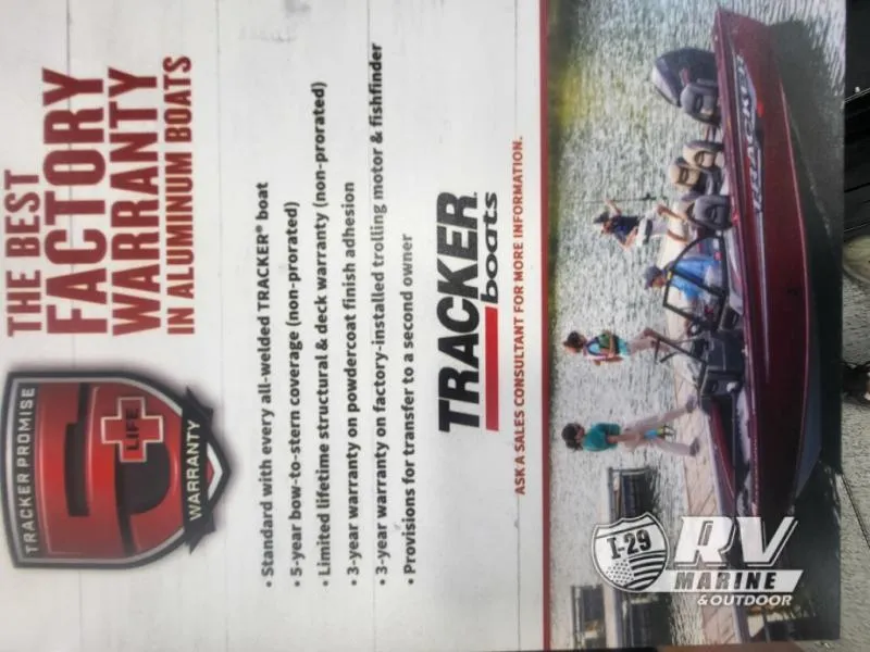 Slide: The Image of Targa V19 2024 boat with warranty details, featuring people enjoying water activities. - 2