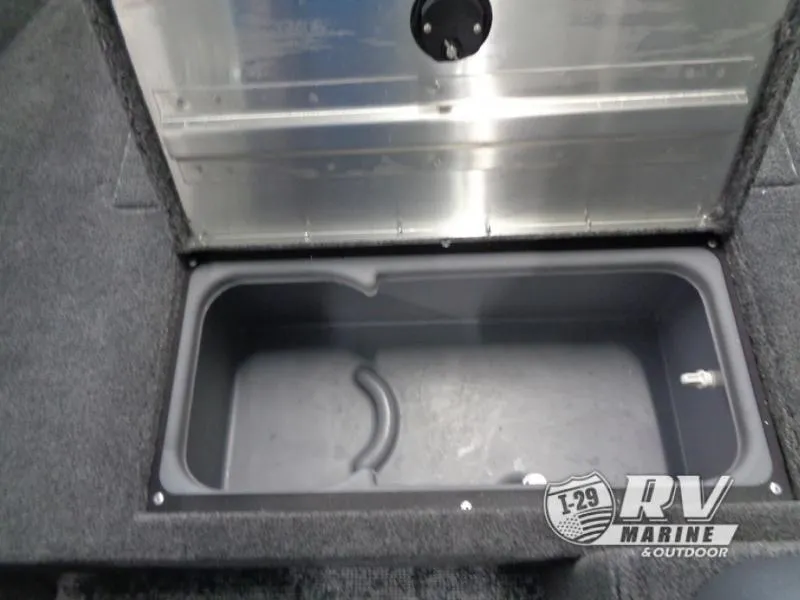 Slide: The Image of Storage compartment in 2025 SUPER GUIDE SG16 boat, featuring durable interior and secure latch. - 12