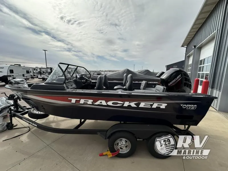 Slide: The Image of 2025 Targa 18 boat on trailer at RV Marine & Outdoor dealership. - 2
