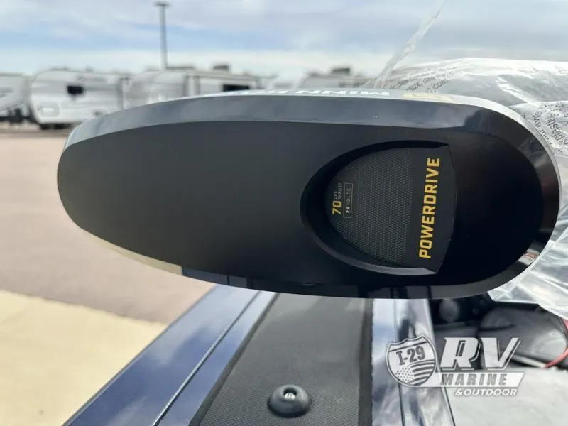 Slide: The Image of Close-up of a 2025 Targa 18 PowerDrive motor with RVs in the background. - 4