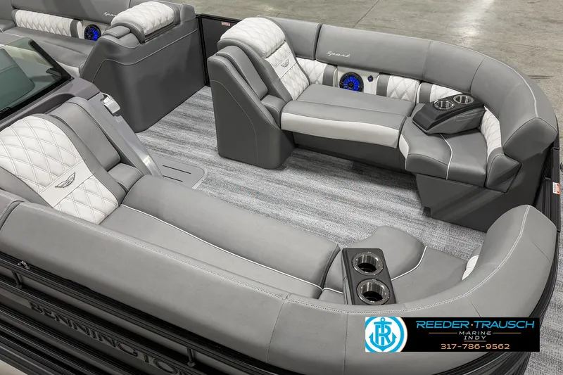 Slide: The Image of Luxurious interior of 2025 Bennington 23 RSB pontoon boat with plush seating and modern design. - 15