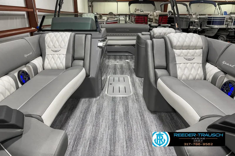 Slide: The Image of Luxurious interior of 2025 Bennington 23 RSB pontoon boat with plush seating. - 18