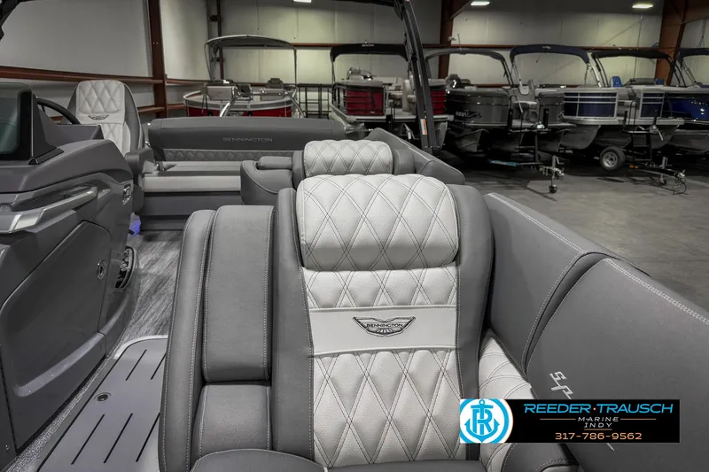 Slide: The Image of Luxurious interior of 2025 Bennington 23 RSB pontoon boat with quilted seats. - 26