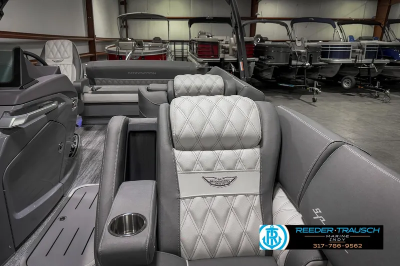 Slide: The Image of Luxurious interior of 2025 Bennington 23 RSB pontoon boat with plush seating. - 27