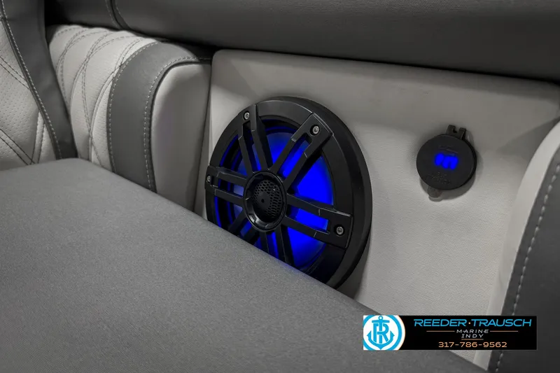 Slide: The Image of 2025 Bennington 23 RSB boat interior with illuminated speaker and USB port. - 44