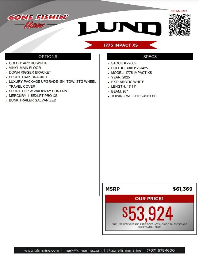 Slide: The Image of 2025 Lund 1775 Impact XS Sport boat features, specs, and pricing details. - 31