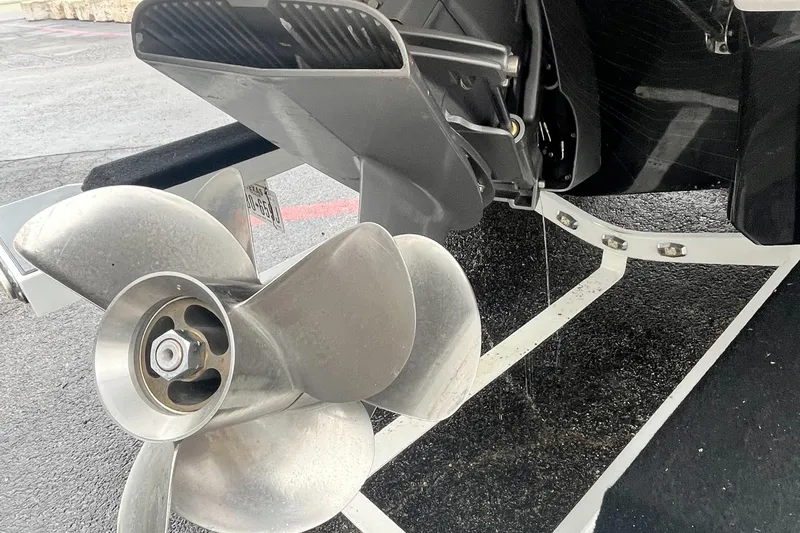 Slide: The Image of Close-up of 2017 Monterey 224FS boat propeller on a trailer. - 27