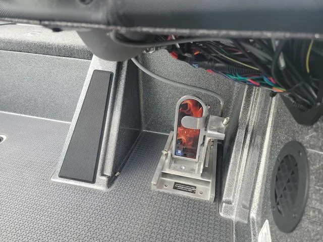 Slide: The Image of 2025 Ranger Z520R Ranger Cup boat interior with pedal and wiring. - 9