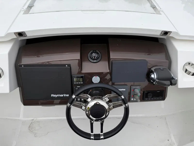 Slide: The Image of Helm of 2018 Galeon 560 Sky yacht with Raymarine navigation system. - 17