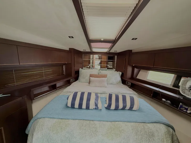Slide: The Image of Luxurious bedroom interior of 2018 Galeon 560 Sky yacht with elegant bedding. - 30