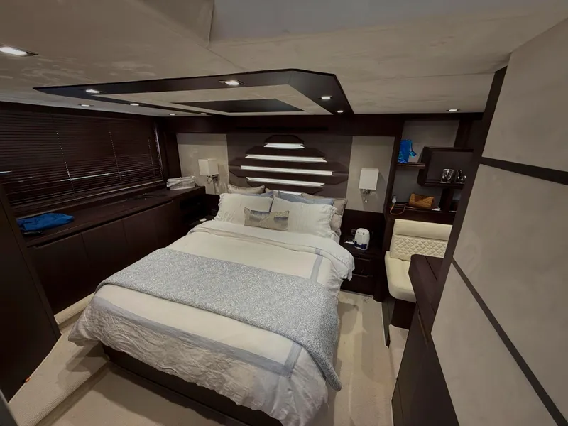 Slide: The Image of Luxurious bedroom interior of 2018 Galeon 560 Sky yacht with modern design. - 33
