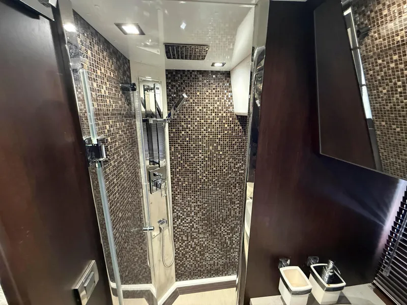 Slide: The Image of Luxurious bathroom in 2018 Galeon 560 Sky yacht with modern shower and elegant tile design. - 38