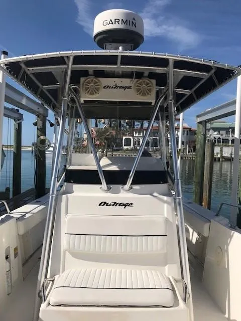 Slide: The Image of 1998 Boston Whaler 260 Outrage boat with Garmin radar, docked at marina. - 6