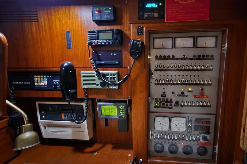 Slide: The Image of Control panel of 1983 Nautor Swan 651 yacht with communication and navigation equipment. - 45
