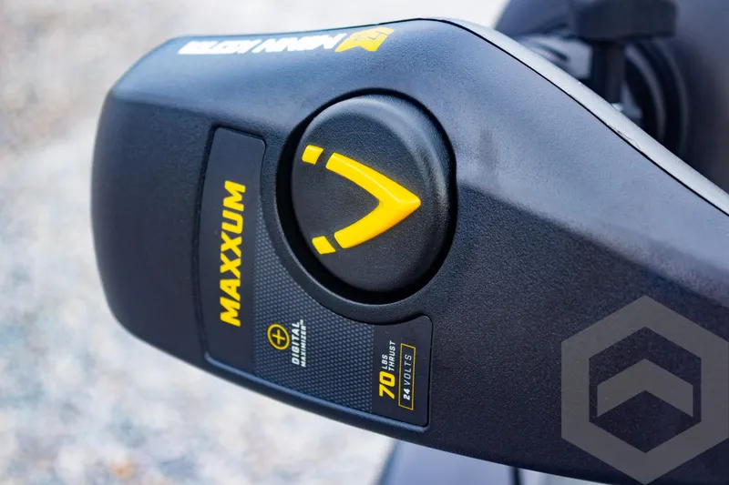 Slide: The Image of Close-up of Maxxum motor control on 2025 G3 Sportsman 1810 boat. - 26