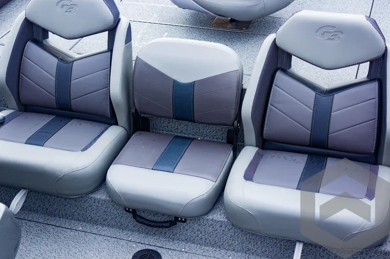 Slide: The Image of 2025 G3 Sportsman 1810 boat seats, gray and blue upholstery, modern design. - 36