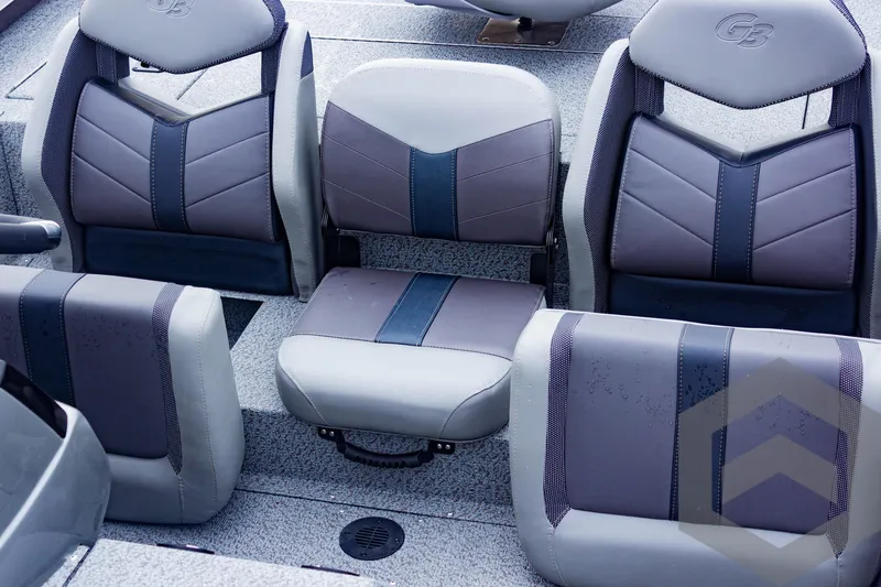 Slide: The Image of 2025 G3 Sportsman 1810 boat seats, gray and blue upholstery, modern design. - 37