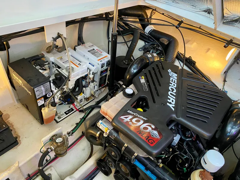 Slide: The Image of Engine room of 2007 Sea Ray 340 Sundancer with Mercury 496 MAG engine. - 36