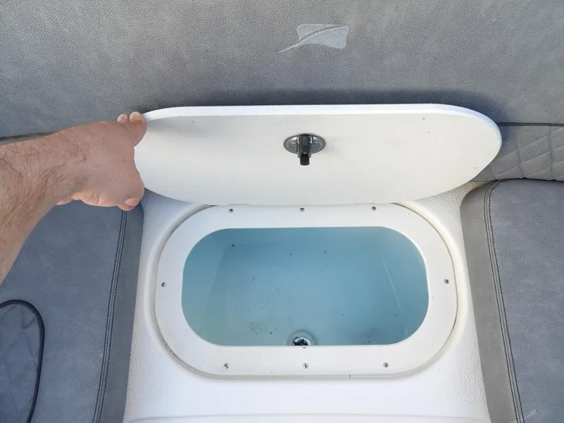 Slide: The Image of Livewell compartment in 2022 Stingray 269 DC boat, open lid showing interior. - 47