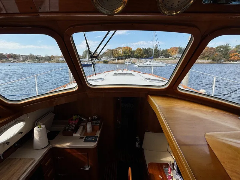 Slide: The Image of Interior view of 2005 Hinckley Talaria 44 MY yacht with scenic waterway. - 12