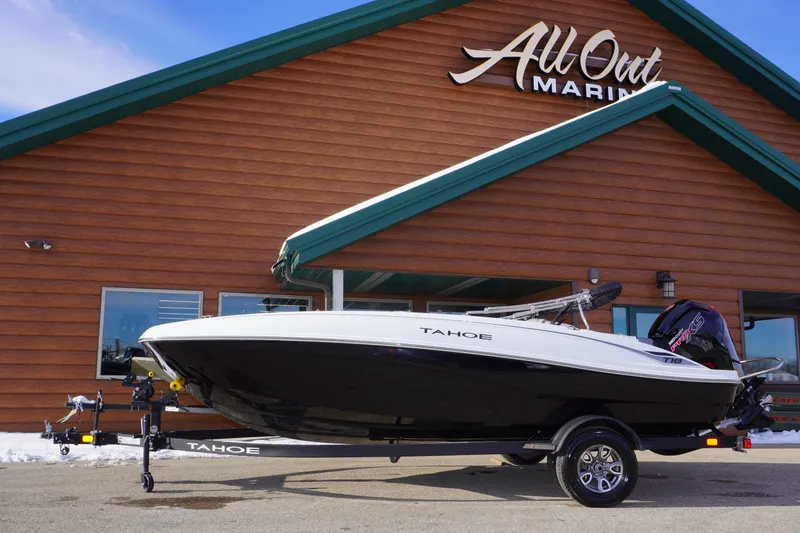 The Image of 2025 Tahoe T18 boat displayed at All Out Marine dealership. - 1