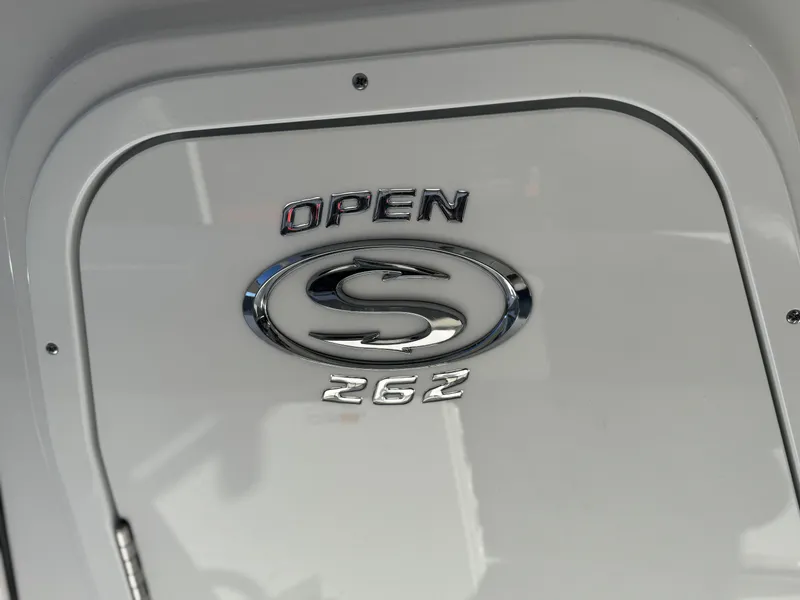 Slide: The Image of 2025 Sportsman Open 262 Center Console logo on boat surface. - 17
