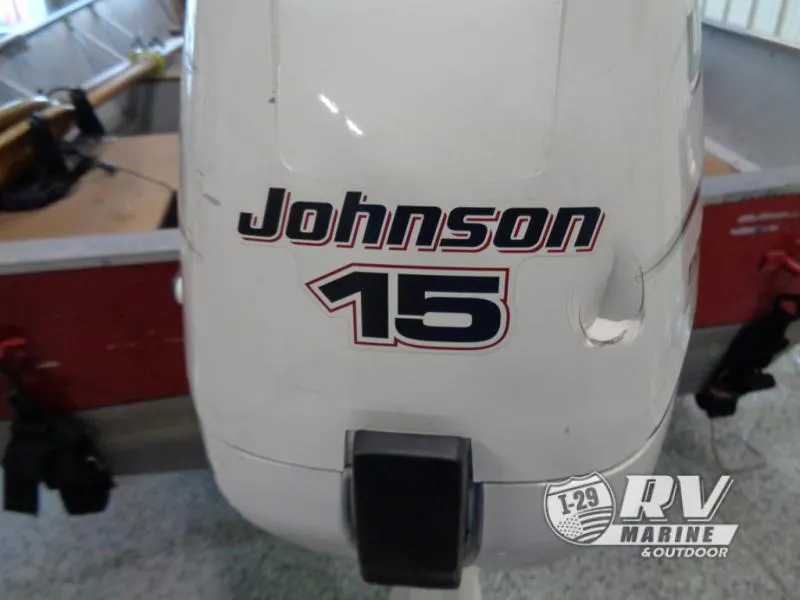 Slide: The Image of Johnson 15 outboard motor on SSV 14 boat, 2004 model, in RV Marine showroom. - 11