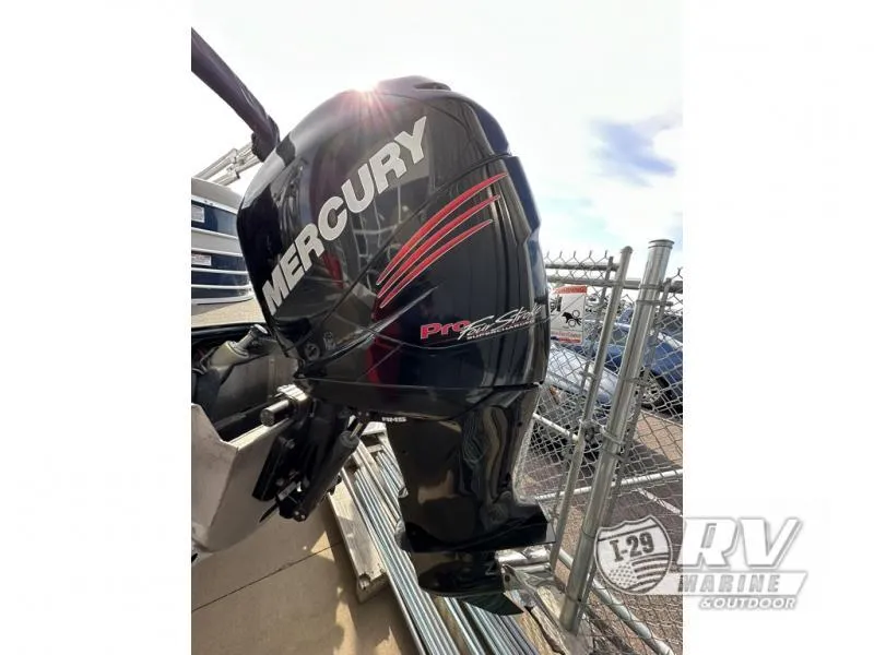 Slide: The Image of Mercury Pro XS outboard motor on a 2018 Mirage 8522 boat, displayed outdoors. - 10