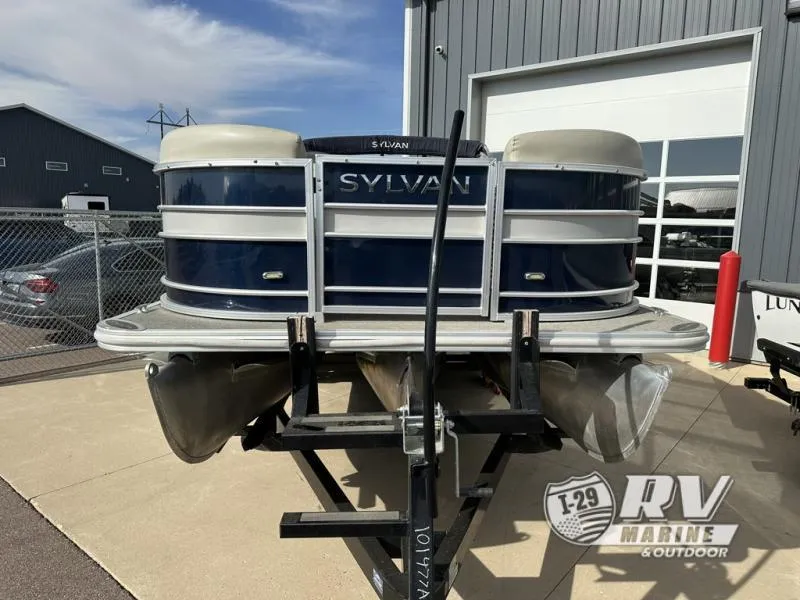 Slide: The Image of 2018 Mirage 8522 pontoon boat on trailer at RV Marine dealership. - 3