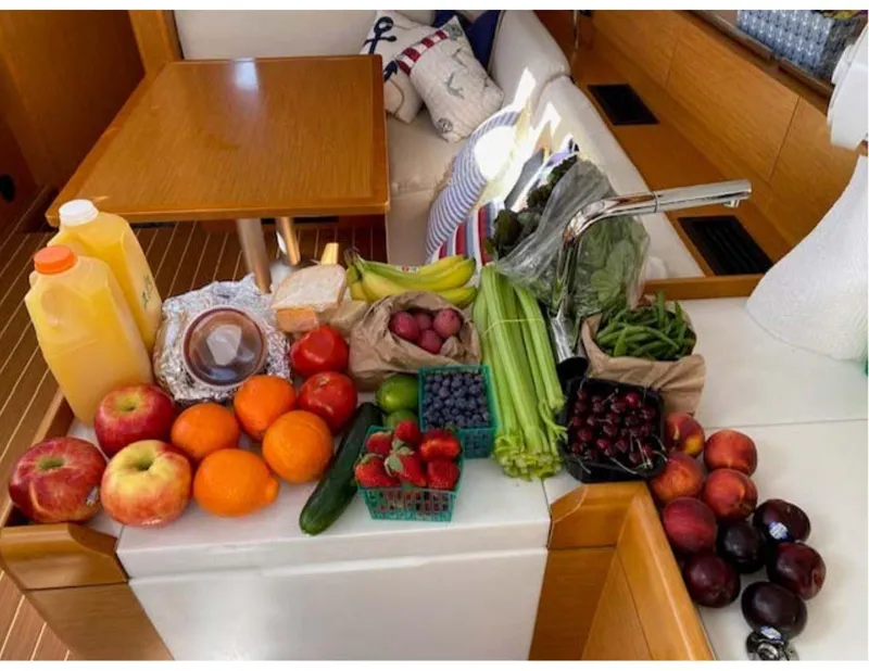 Slide: The Image of Fresh fruits and vegetables on Jeanneau Sun Odyssey 44 DS yacht kitchen counter, 2017 model. - 19