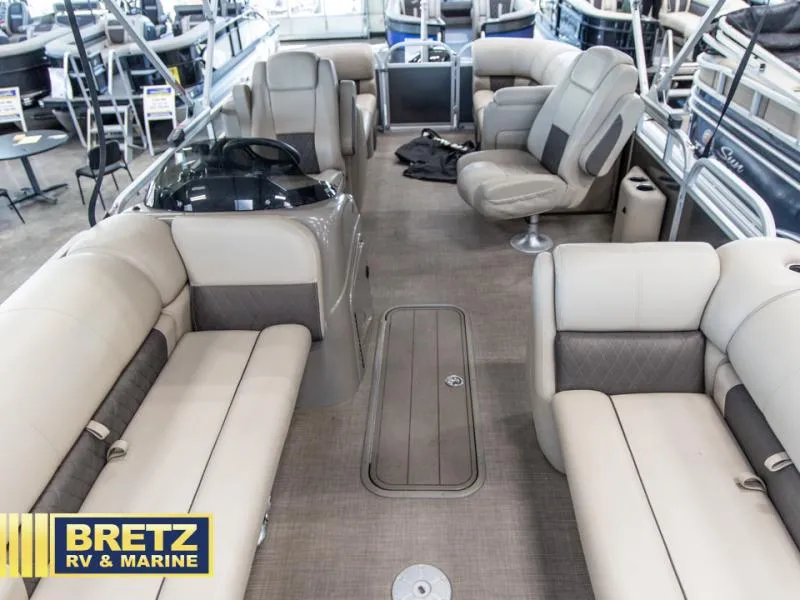 Slide: The Image of 2023 Party Barge 22 RF XP3 interior with spacious seating and modern design. - 13