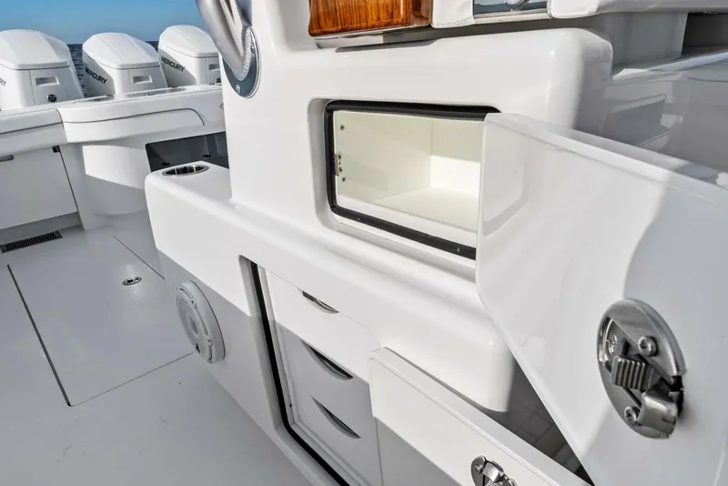 Slide: The Image of 2025 Valhalla Boatworks V-46 interior, featuring storage compartments and sleek design. - 45