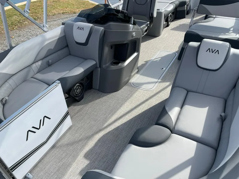 Slide: The Image of 2025 Avalon LSZ Quad Lounger Shift interior with sleek gray seating and modern design. - 9
