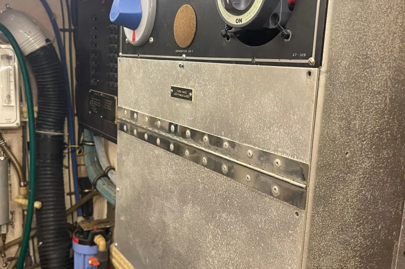 Slide: The Image of Engine room control panel of a 1984 Hatteras 53 Extended Deckhouse Motor Yacht. - 49
