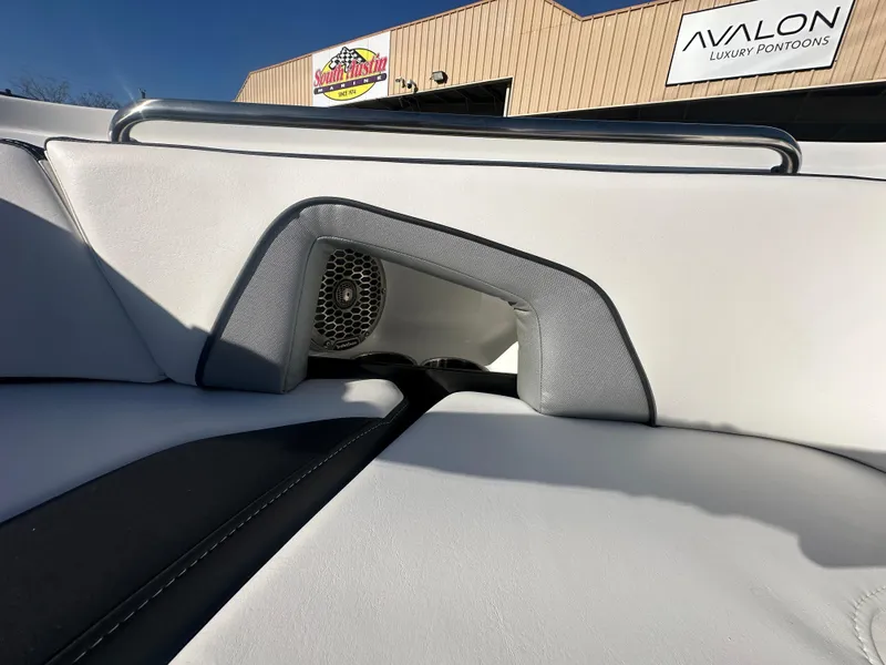 Slide: The Image of Luxury seating on a 2025 Monterey M-45 boat, featuring sleek design and premium materials. - 14